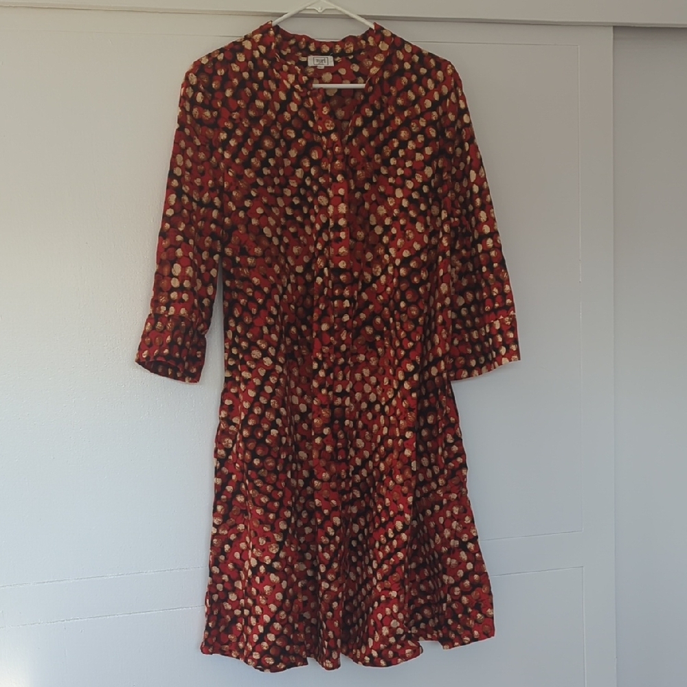 Elegant Red and Gold Polka Dot Dress